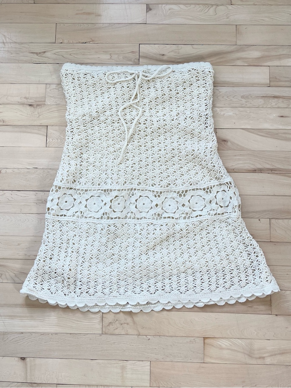 Boho Strapless Crochet Mini Dress - Cream